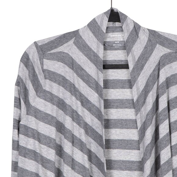 Xersion Yoga Cardigan M Womens Gray Striped Open Front Waterfall Cotton Blend - Picture 2 of 5